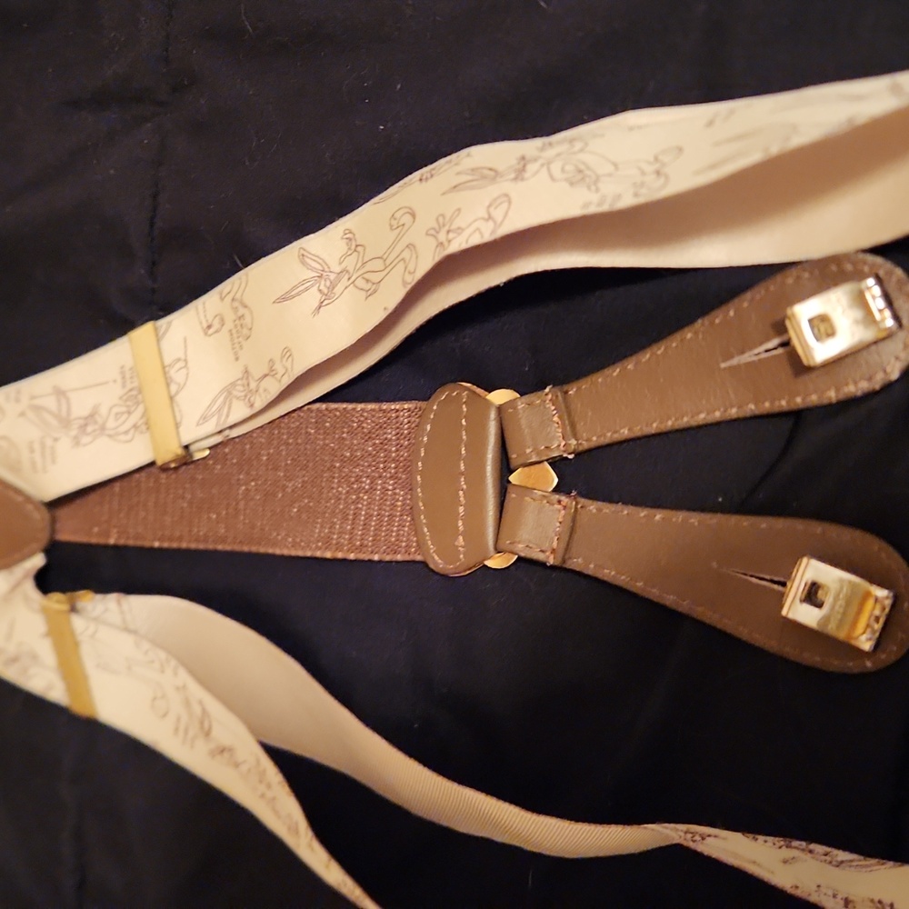 Vintage Bugs Bunny Cream and Brown Patterned Suspenders - Picture 4 of 7